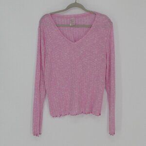 NEW No Boundaries Soft Pink Long Sleeve V NeckShirt  Women Size XXL